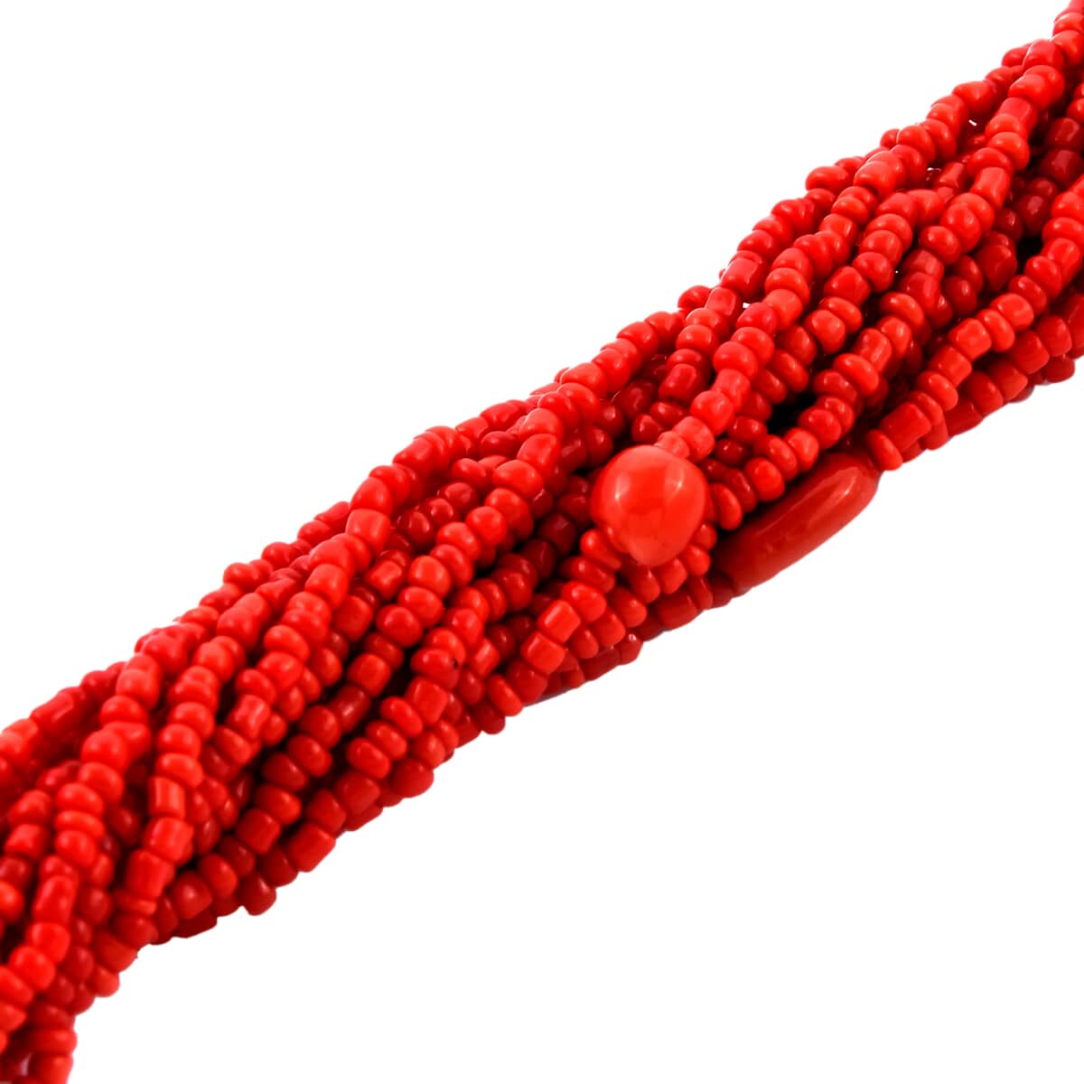 Red Glass Seed Beaded Multi Strand Necklace 18 Inches and Stretch Bracelet image number 3