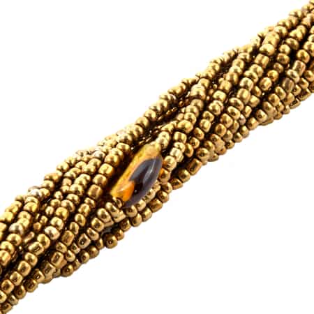 Golden Glass Seed Beaded Multi Strand Necklace 18 Inches and Stretch Bracelet image number 3