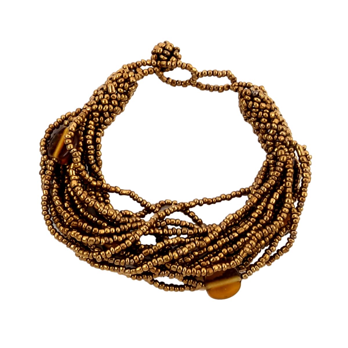 Golden Glass Seed Beaded Multi Strand Necklace 18 Inches and Stretch Bracelet image number 5