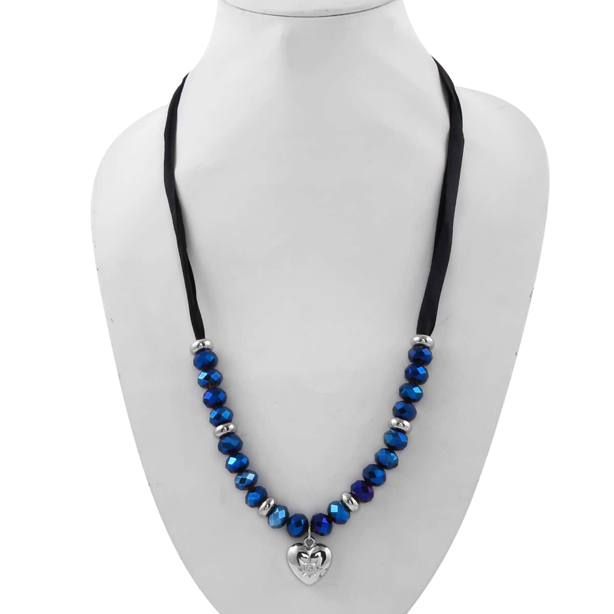 Blue Austrian Crystal, Seed Beaded Necklace 20 Inches and Bracelet in Silvertone image number 1