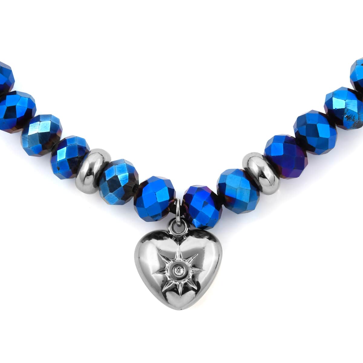 Blue Austrian Crystal, Seed Beaded Necklace 20 Inches and Bracelet in Silvertone image number 2
