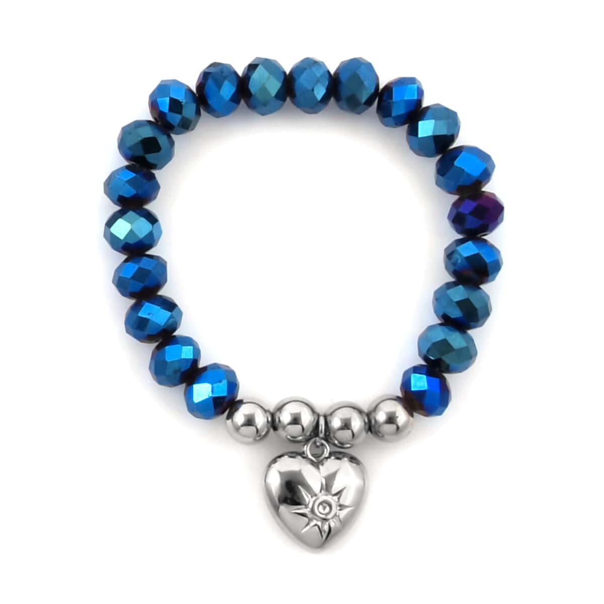 Blue Austrian Crystal, Seed Beaded Necklace 20 Inches and Bracelet in Silvertone image number 4
