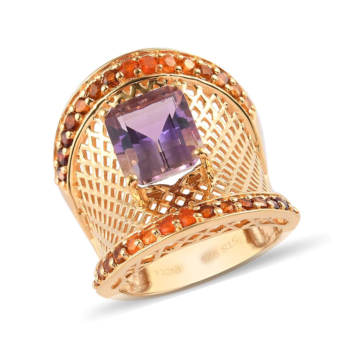Anahi Ametrine and Multi Gemstone Ring in 14K Yellow Gold Over Sterling Silver (Size 8.0) 7.05 Grams 5.95 ctw image number 0