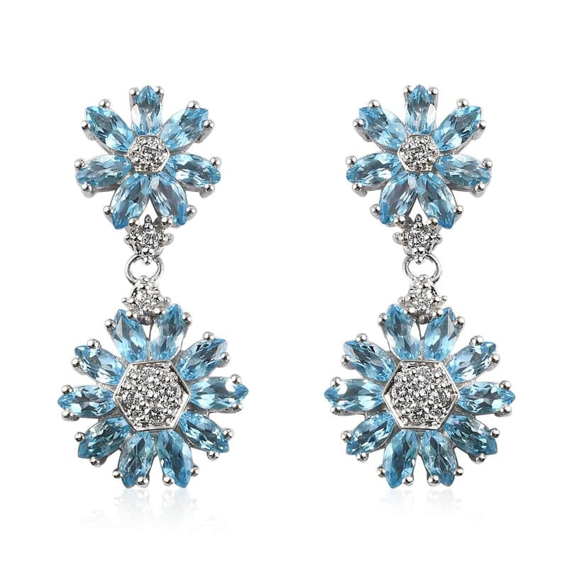 10K White Gold Premium Swiss Blue Topaz and Diamond Earrings 3.40 ctw