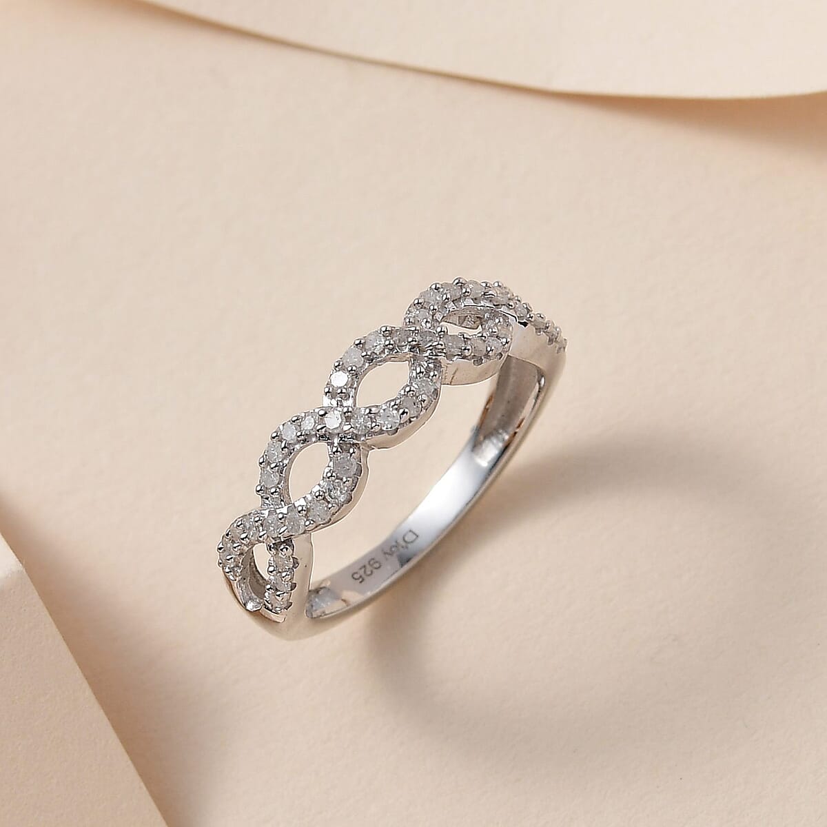 Diamond Criss Cross Ring in Rhodium & Platinum Over Sterling Silver (Size 5.0) 0.25 ctw image number 1