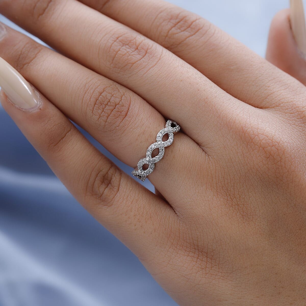 Diamond Criss Cross Ring in Rhodium & Platinum Over Sterling Silver (Size 5.0) 0.25 ctw image number 2