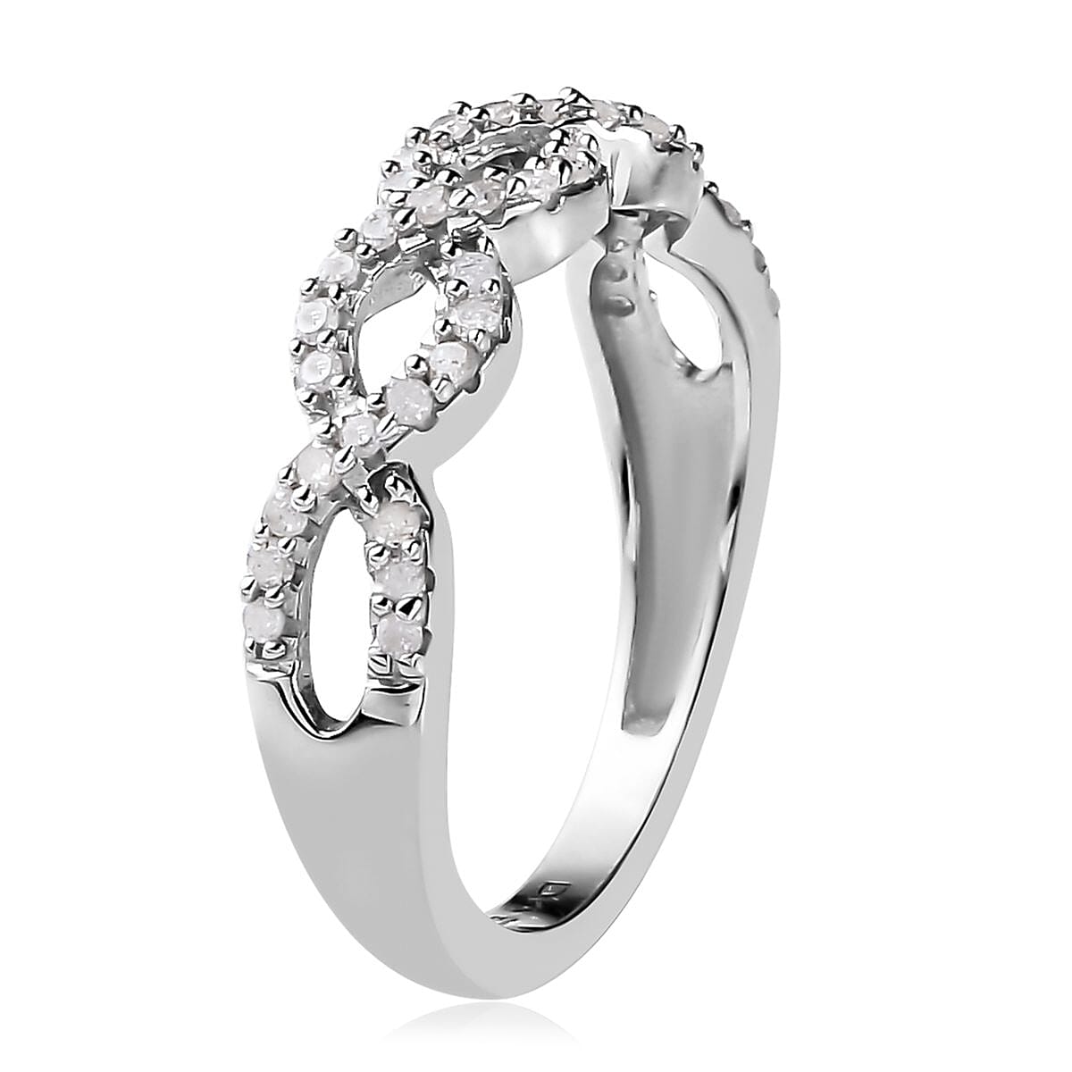 Diamond Criss Cross Ring in Rhodium & Platinum Over Sterling Silver (Size 5.0) 0.25 ctw image number 3