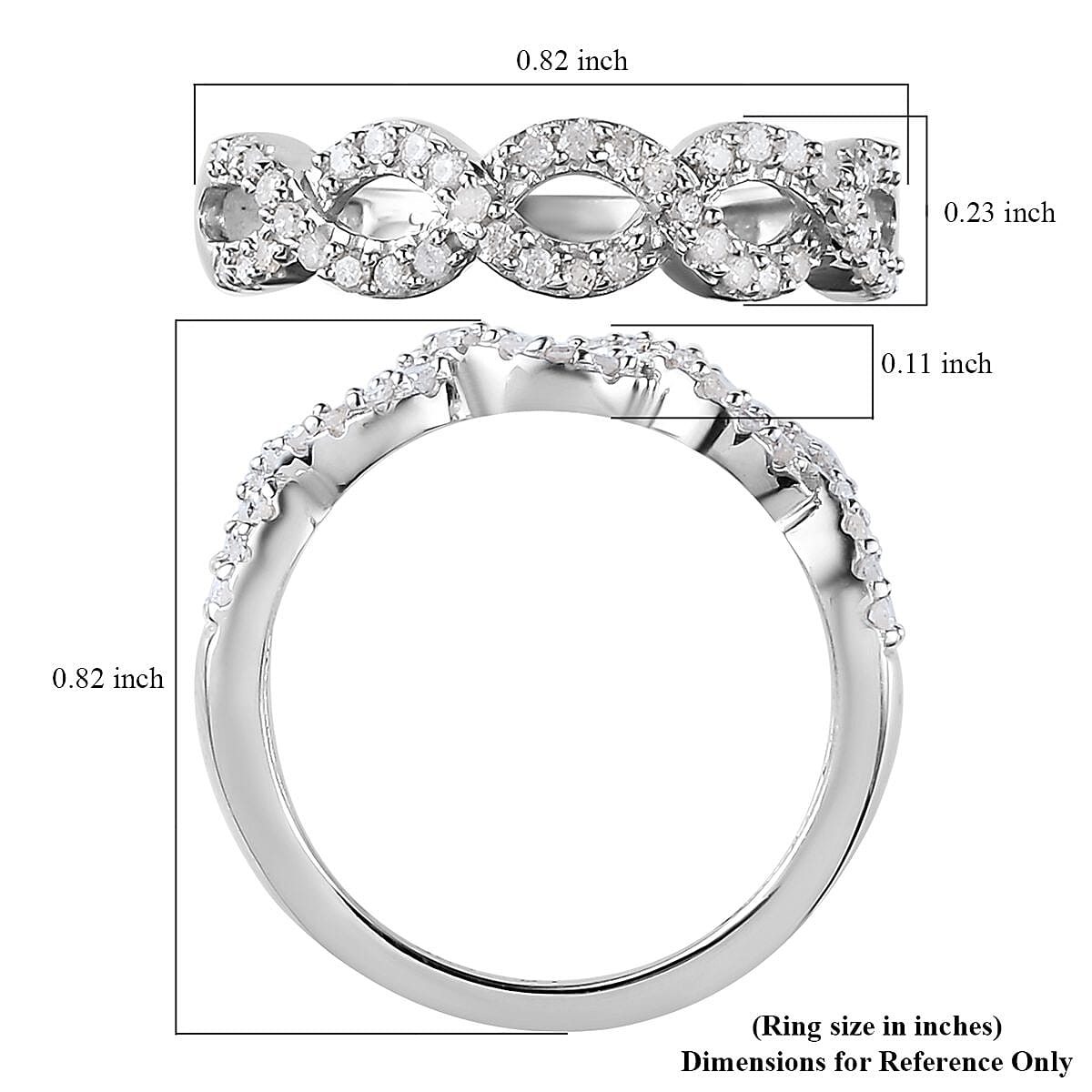 Diamond Criss Cross Ring in Rhodium & Platinum Over Sterling Silver (Size 5.0) 0.25 ctw image number 5