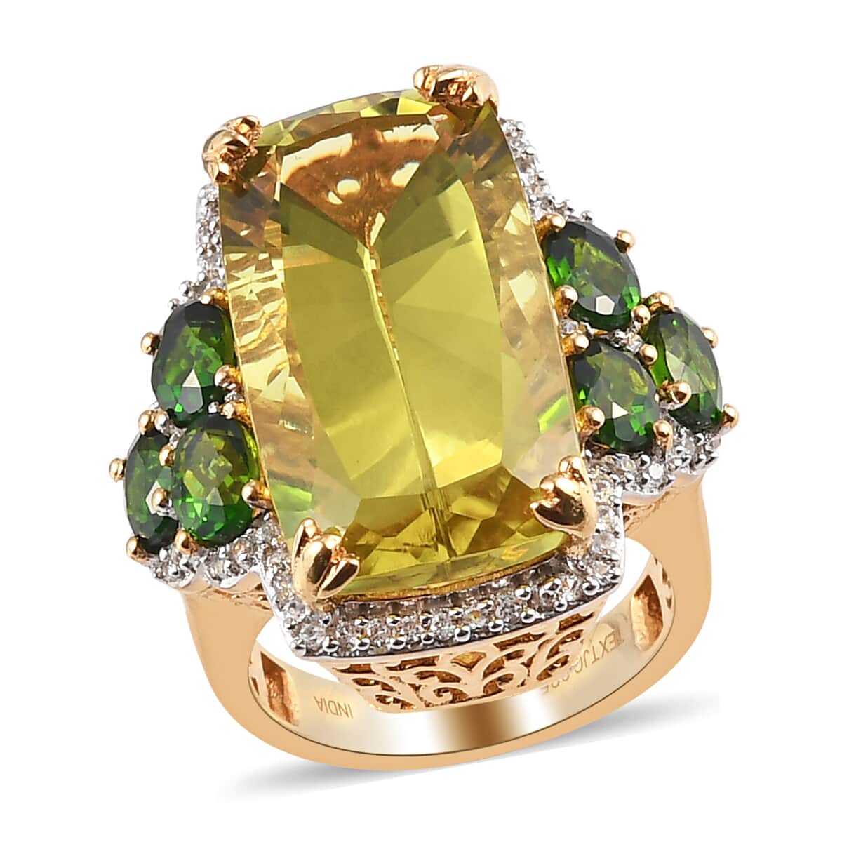 Green Gold Quartz and Multi Gemstone Ring in 14K Yellow Gold Over Sterling Silver (Size 6.0) 10.60 Grams 16.10 ctw image number 0