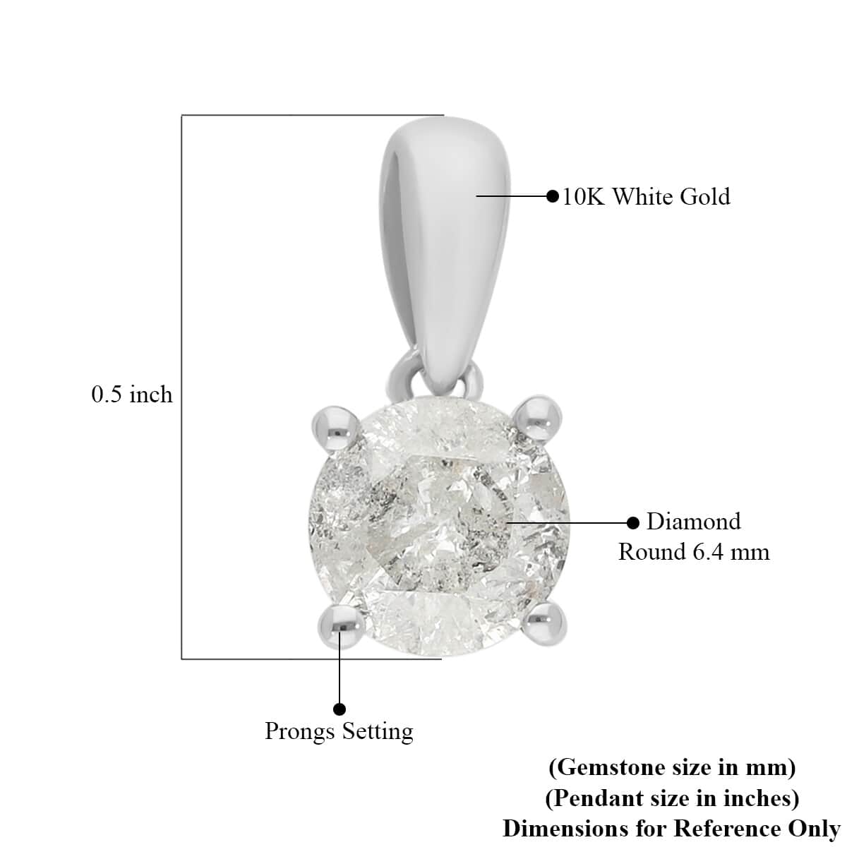 10K White Gold G-H I3 Diamond Solitaire Pendant 1.00 ctw image number 4