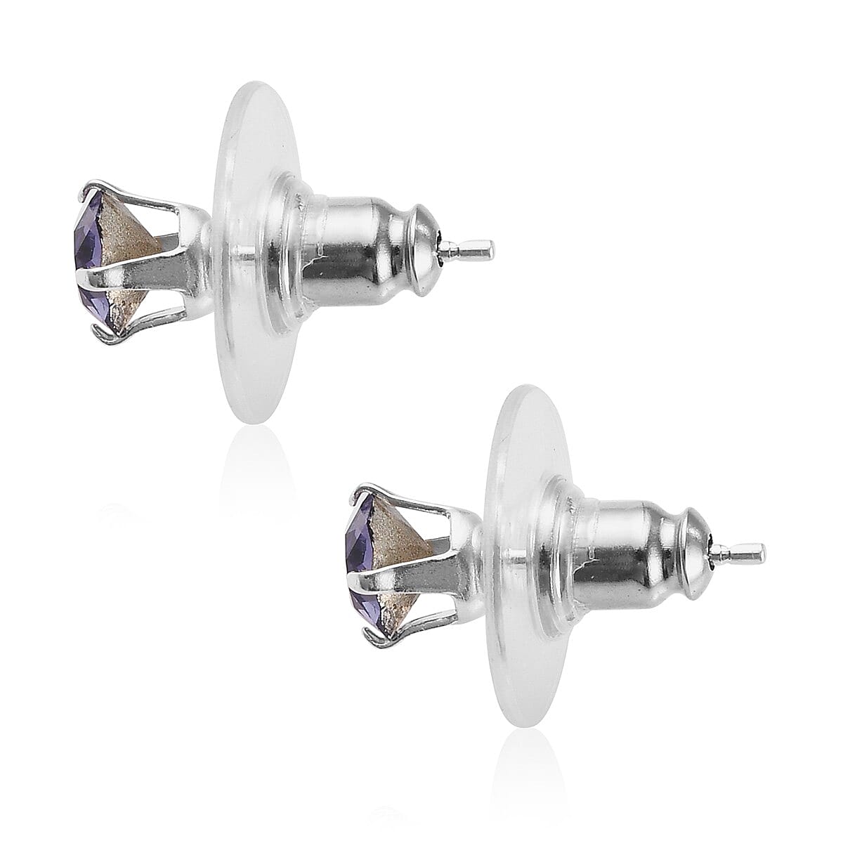 Erinite, Light Amethyst and Tanzanite Color Crystal Set of 3 Solitaire Stud Earrings in Sterling Silver