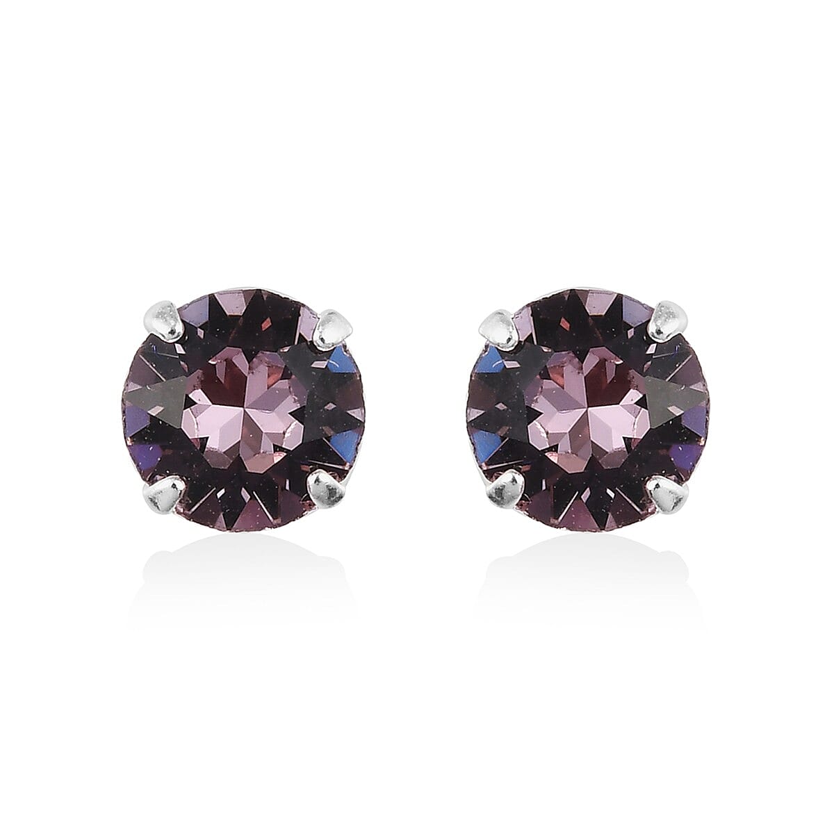 Erinite, Light Amethyst and Tanzanite Color Crystal Set of 3 Solitaire Stud Earrings in Sterling Silver