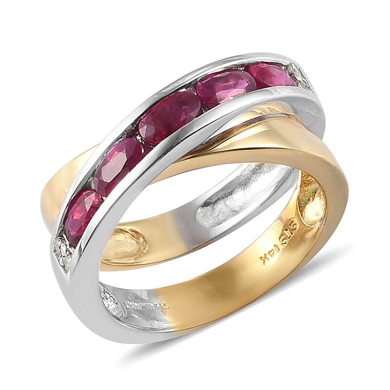 14K Yellow Gold Royal Thai Ruby and Diamond Ring and Sterling Silver (Size 9.0) 1.40 ctw