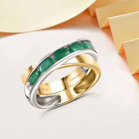 14K Yellow Gold Kagem Zambian Emerald and Diamond Ring and Sterling Silver (Size 9.0) 7.65 Grams 1.40 ctw image number 1