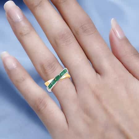 14K Yellow Gold Kagem Zambian Emerald and Diamond Ring and Sterling Silver (Size 9.0) 7.65 Grams 1.40 ctw image number 2