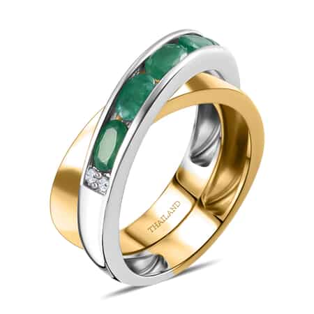 14K Yellow Gold Kagem Zambian Emerald and Diamond Ring and Sterling Silver (Size 9.0) 7.65 Grams 1.40 ctw image number 3