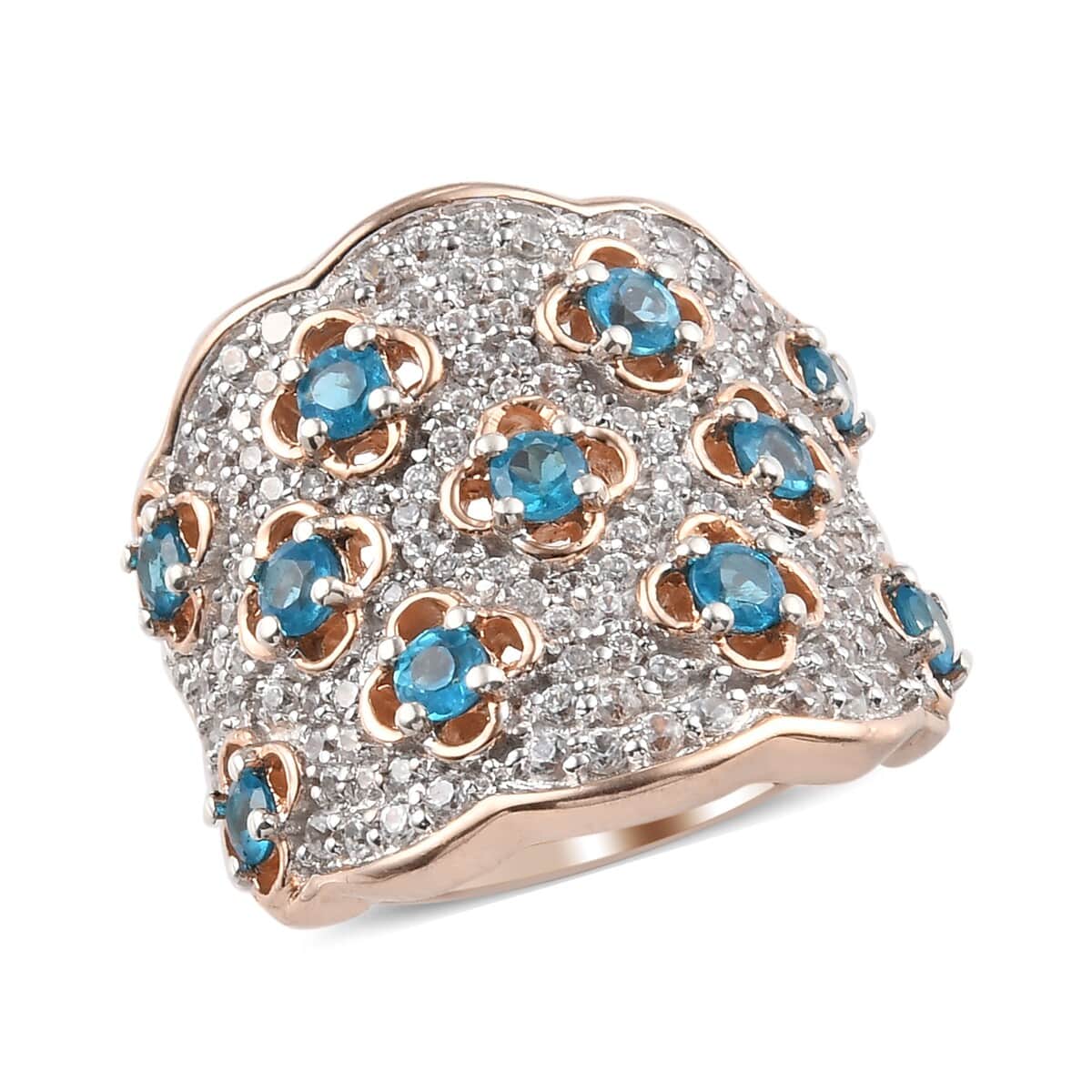 Malgache Neon Apatite and Zircon Ring in 14K Rose Gold Over Sterling Silver (Size 7.0) 11.45 Grams 3.15 ctw image number 0