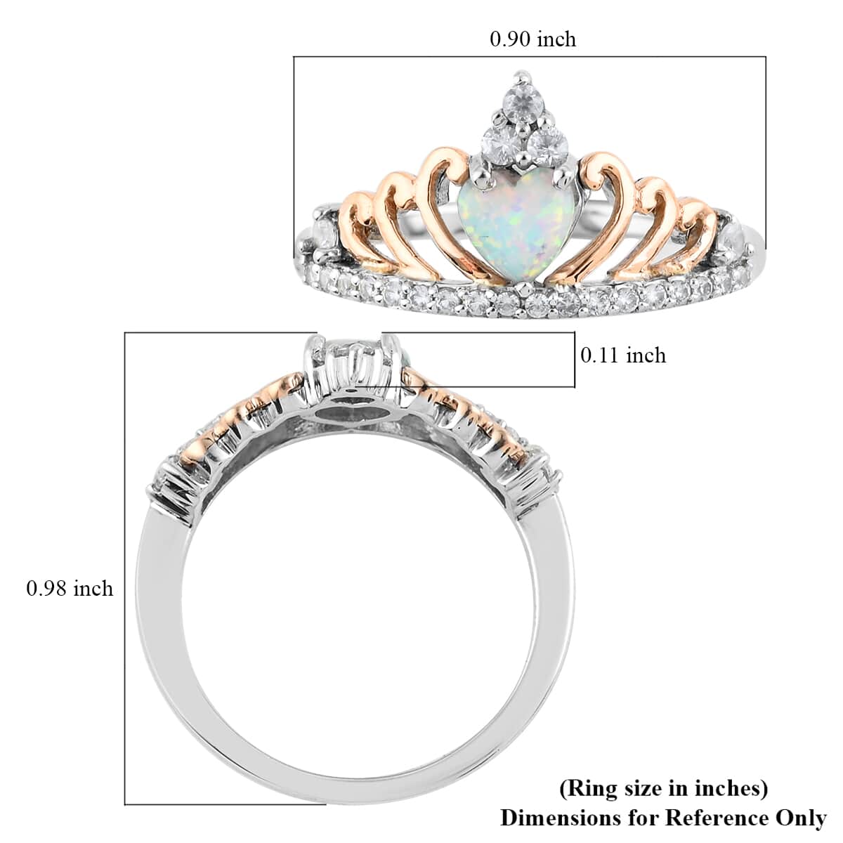 10K Rose Gold Natural Australian Opal and Zircon Ring in Sterling Silver (Size 7.0) 0.70 ctw image number 3