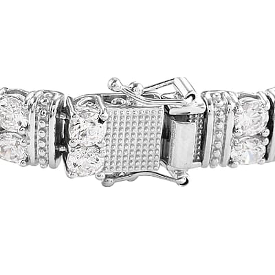 Eon 1962 Swiss Movement Made with Finest CZ Bracelet Watch in Platinum Over Sterling Silver & Stainless Steel (7.25 In) 25.55 ctw