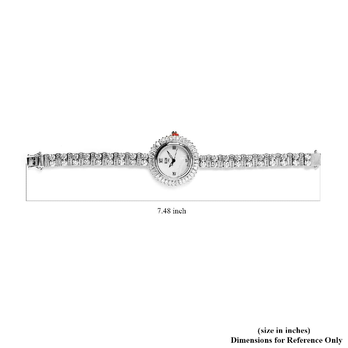 Eon 1962 Swiss Movement Made with Finest CZ Bracelet Watch in Platinum Over Sterling Silver & Stainless Steel (7.25 In) 25.55 ctw image number 5