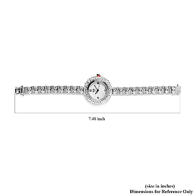 Eon 1962 Swiss Movement Made with Finest CZ Bracelet Watch in Platinum Over Sterling Silver & Stainless Steel (7.25 In) 25.55 ctw