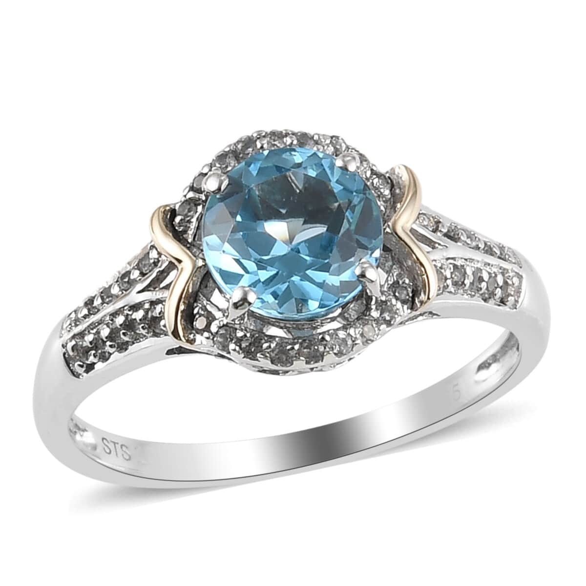 10K Yellow Gold Sky Blue Topaz and Zircon Ring in Sterling Silver (Size 7.0) 1.75 ctw image number 0