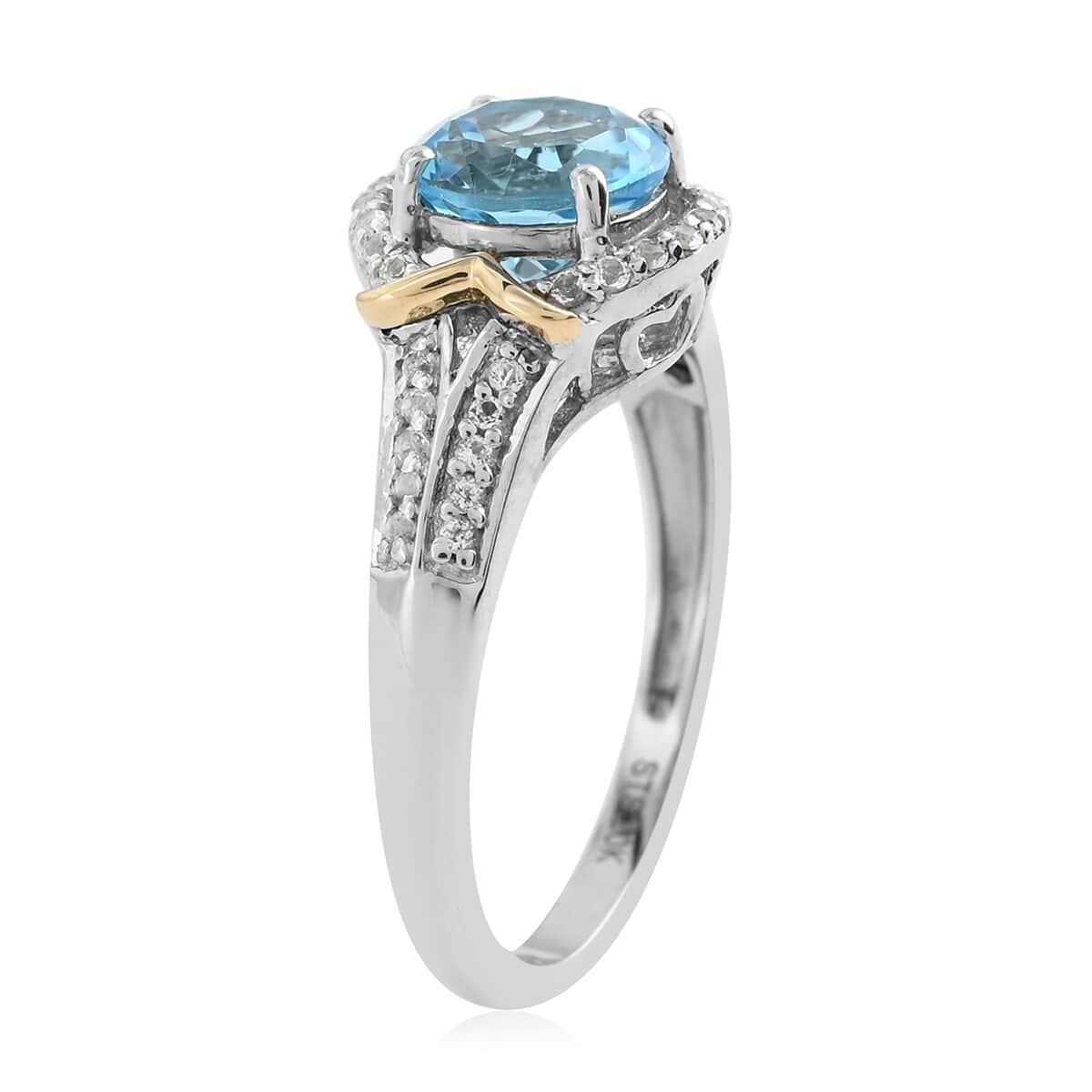 10K Yellow Gold Sky Blue Topaz and Zircon Ring in Sterling Silver (Size 7.0) 1.75 ctw image number 2