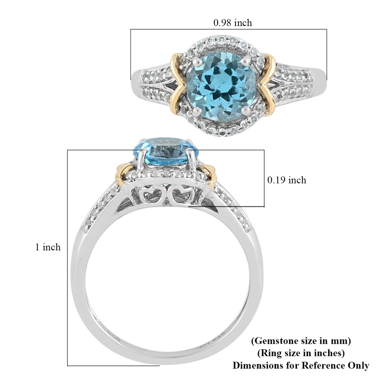 10K Yellow Gold Sky Blue Topaz and Zircon Ring in Sterling Silver (Size 7.0) 1.75 ctw image number 4