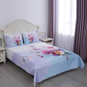 Homesmart Peony Flower Digital Print 100% Microfiber Quilted Bedspread and 2 Pillow Shams - Queen