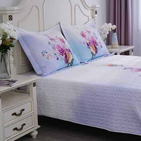 Homesmart Peony Flower Digital Print 100% Microfiber Quilted Bedspread and 2 Pillow Shams - King image number 1