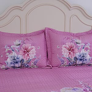 Homesmart Pink Floral Digital Print 100% Microfiber Quilted Bedspread and 2 Pillow Shams - King