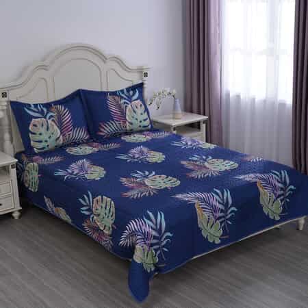 Homesmart Blue Tropical Digital Print 100% Microfiber Quilted Bedspread and 2 Pillow Shams - Queen image number 0