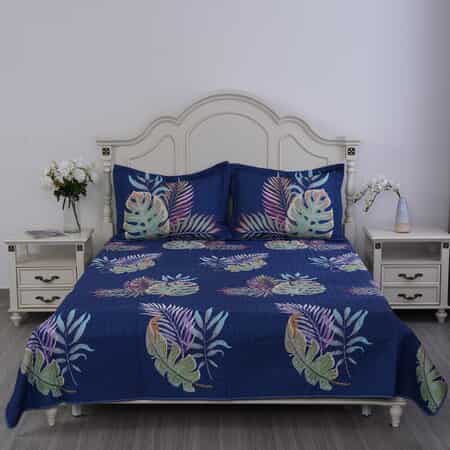 Homesmart Blue Tropical Digital Print 100% Microfiber Quilted Bedspread and 2 Pillow Shams - Queen image number 1