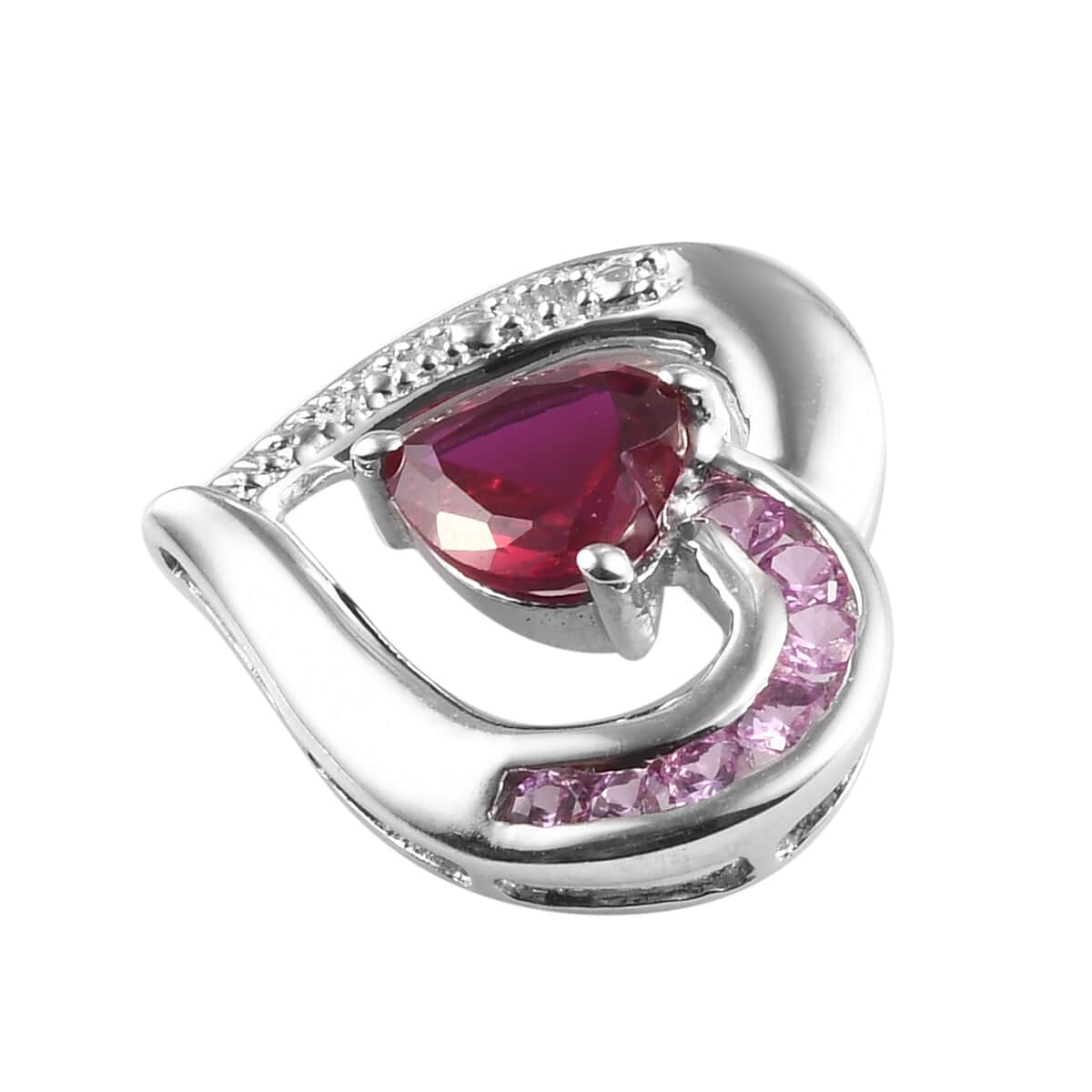 Lab Created Ruby and Lab Created Pink Sapphire Pendant in Platinum Over Sterling Silver image number 1