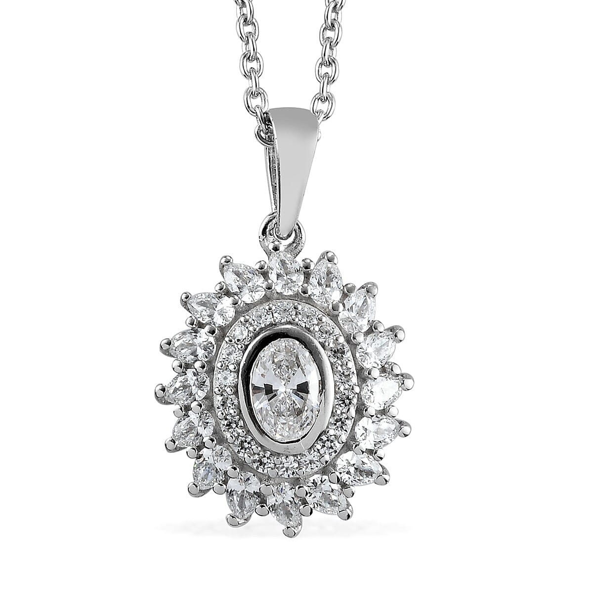 Lustro Stella Made with Finest CZ Cluster Pendant Necklace 20 Inches in Platinum Over Sterling Silver 2.30 ctw