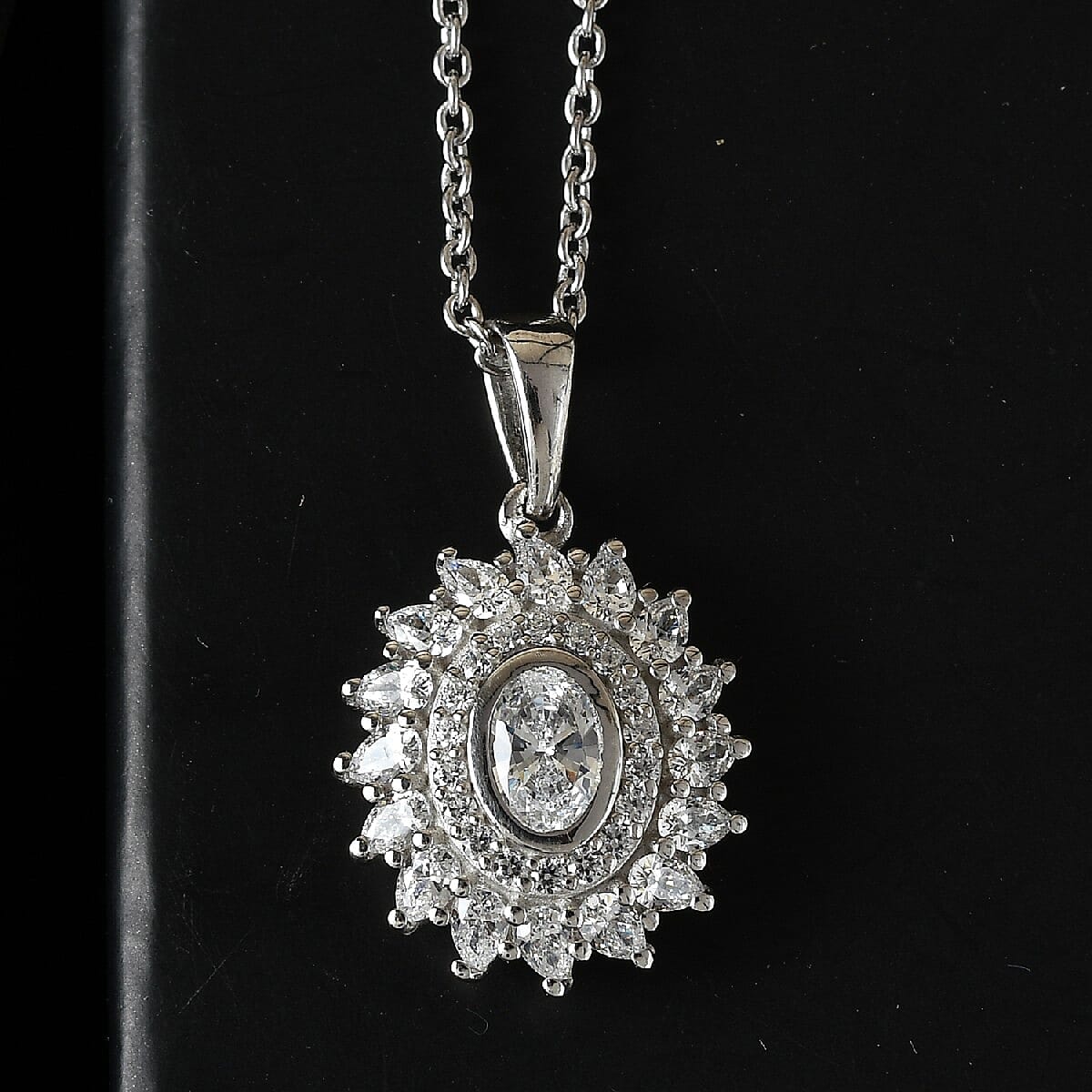Lustro Stella Made with Finest CZ Cluster Pendant Necklace 20 Inches in Platinum Over Sterling Silver 2.30 ctw