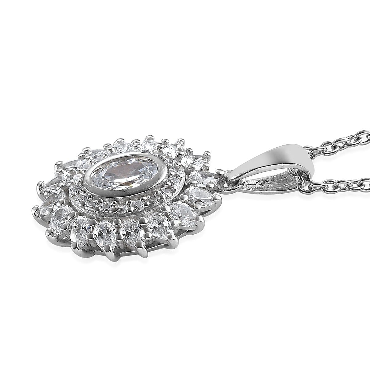 Lustro Stella Made with Finest CZ Cluster Pendant Necklace 20 Inches in Platinum Over Sterling Silver 2.30 ctw
