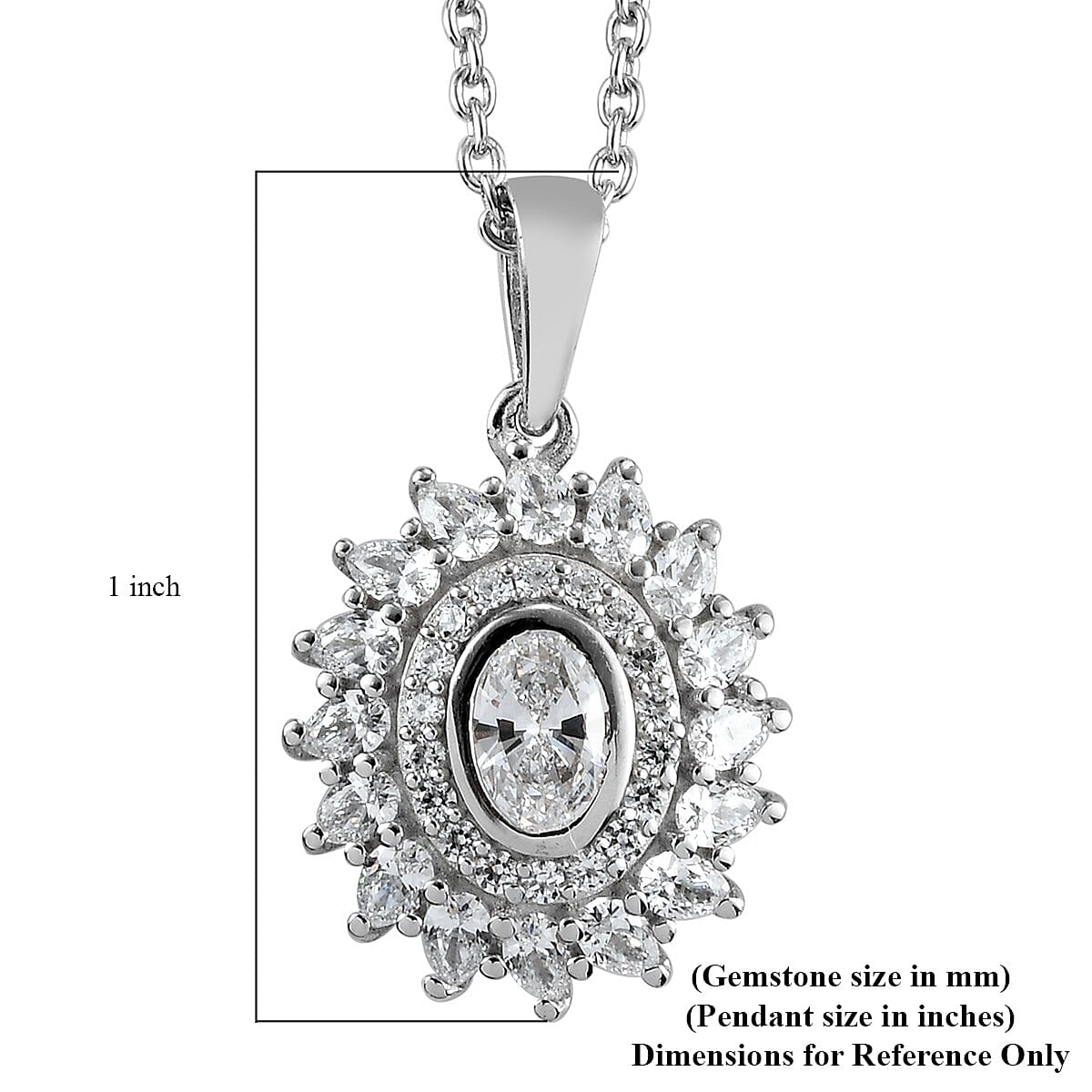 Lustro Stella Made with Finest CZ Cluster Pendant Necklace 20 Inches in Platinum Over Sterling Silver 2.30 ctw