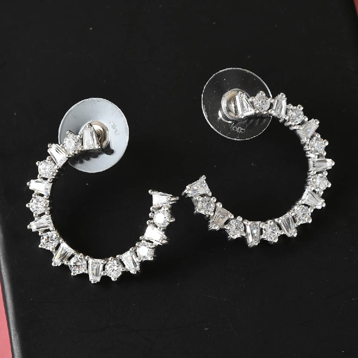 LUSTRO STELLA Made with Finest CZ Half Hoop Earrings in Platinum Over Sterling Silver 6.20 ctw image number 1