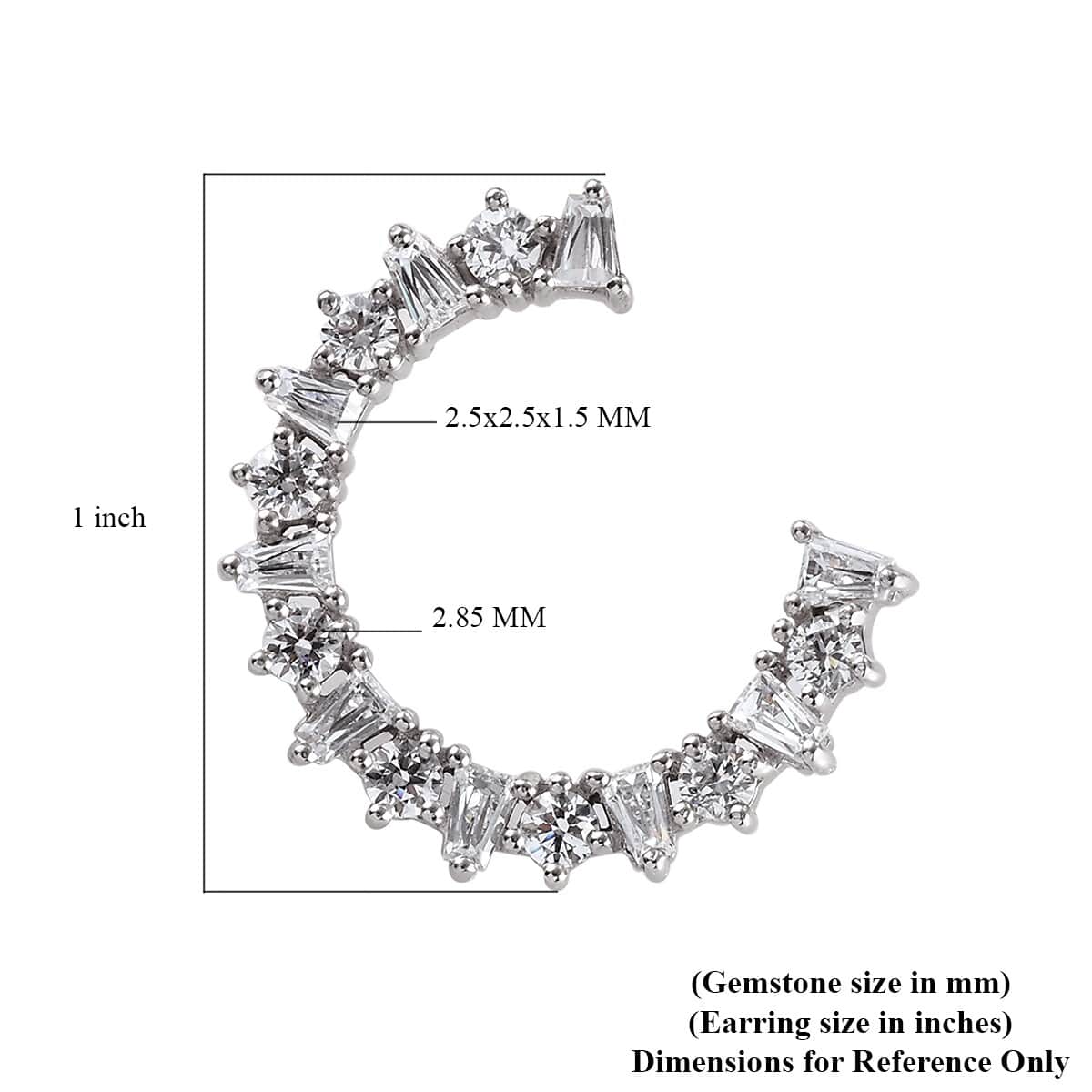LUSTRO STELLA Made with Finest CZ Half Hoop Earrings in Platinum Over Sterling Silver 6.20 ctw image number 4