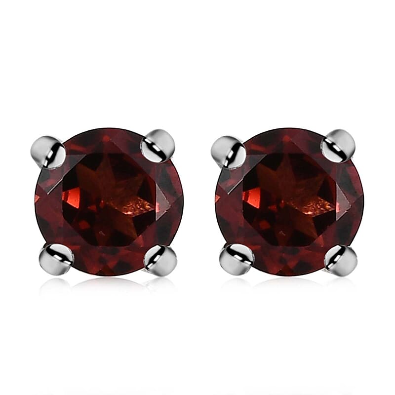 D'Joy Mozambique Garnet 2.00 ctw Earrings, Stud Earrings For Women, Solitaire Earrings, Round Shape Garnet Solitaire, Platinum Plated Sterling Silver Earrings