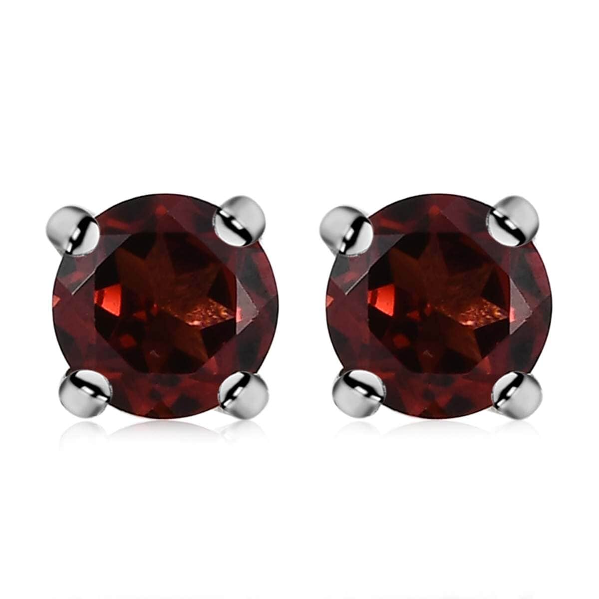 Mozambique Garnet Earrings, Stud Earrings For Women, Solitaire Earrings, Round Shape Garnet Solitaire, Platinum Plated Sterling Silver Earrings 2.00 ctw image number 0