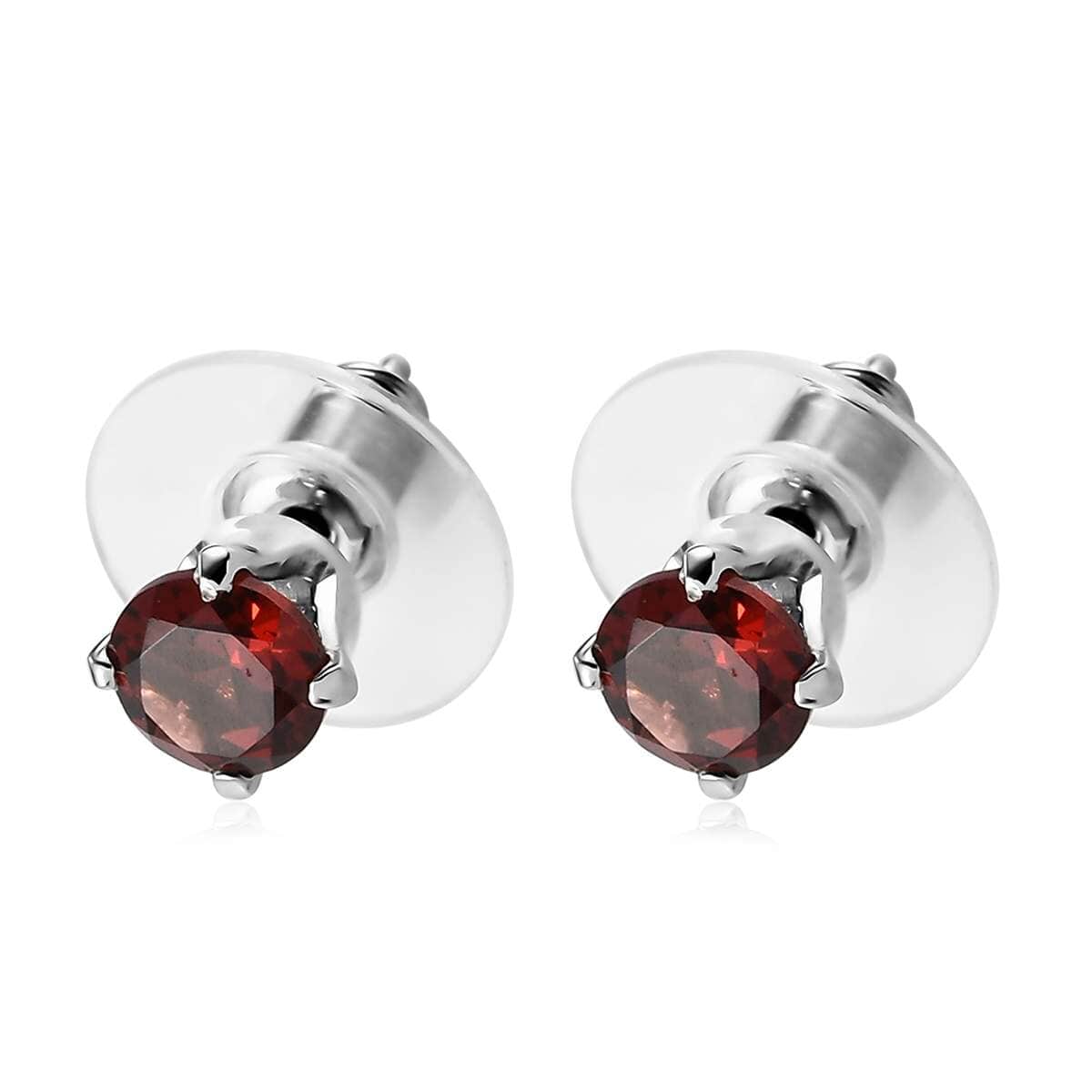 Mozambique Garnet Earrings, Stud Earrings For Women, Solitaire Earrings, Round Shape Garnet Solitaire, Platinum Plated Sterling Silver Earrings 2.00 ctw image number 5