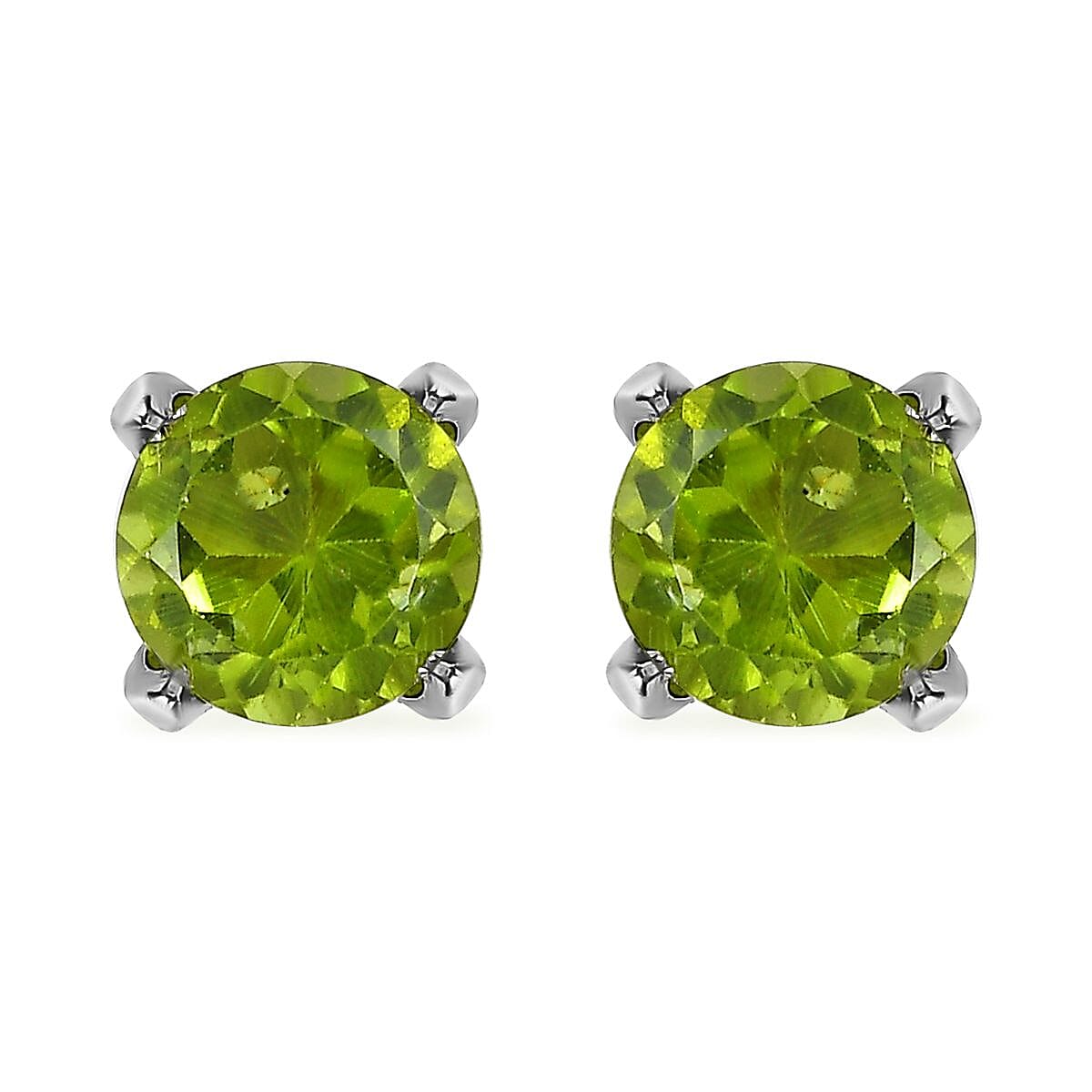 D'Joy Peridot Earrings,Stud Earrings For Women, Solitaire Earrings, Round Shape Peridot Solitaire, Platinum Plated Sterling Silver Earrings 1.80 ctw image number 0