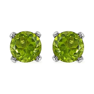 D'Joy Peridot Earrings,Stud Earrings For Women, Solitaire Earrings, Round Shape Peridot Solitaire, Platinum Plated Sterling Silver Earrings 1.80 ctw