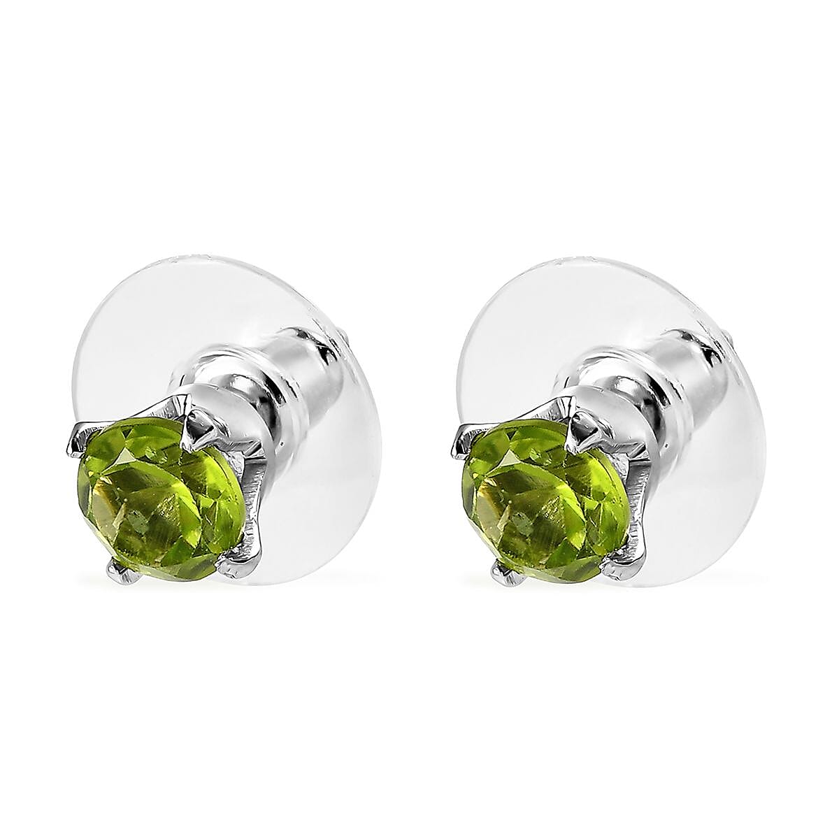 D'Joy Peridot Earrings,Stud Earrings For Women, Solitaire Earrings, Round Shape Peridot Solitaire, Platinum Plated Sterling Silver Earrings 1.80 ctw image number 3