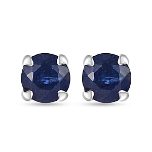 Madagascar Blue Sapphire Earrings, Stud Earrings For Women, Solitaire Earrings, Round Shape Citrine Solitaire, Platinum Plated Sterling Silver Earrings 2.15 ctw