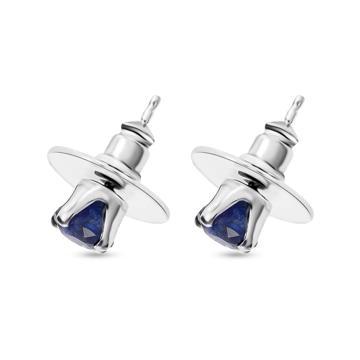 Madagascar Blue Sapphire Earrings, Stud Earrings For Women, Solitaire Earrings, Round Shape Citrine Solitaire, Platinum Plated Sterling Silver Earrings 2.15 ctw image number 4