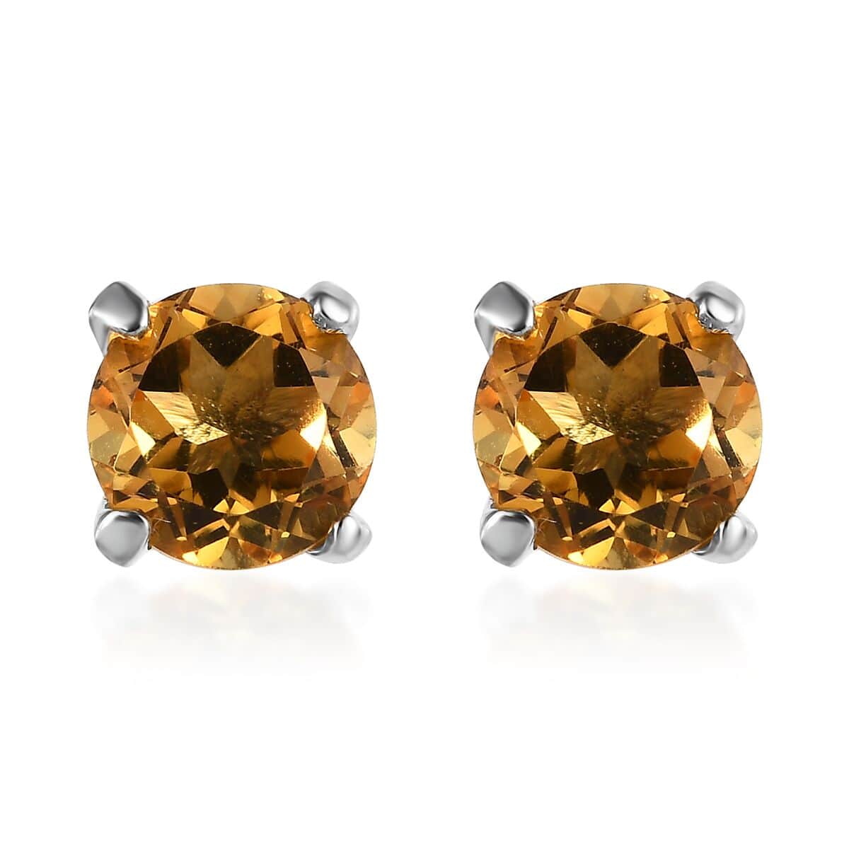 Brazilian Citrine Earrings, Stud Earrings For Women, Solitaire Earrings, Round Shape Citrine Solitaire, Platinum Plated Sterling Silver Earrings 1.50 ctw image number 0