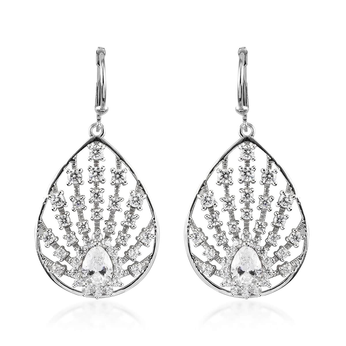 LUSTRO STELLA Made with Finest CZ Dangle Earrings in Platinum Over Sterling Silver 4.50 ctw image number 0